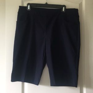Blue longer length pull on shorts. Easy wear.